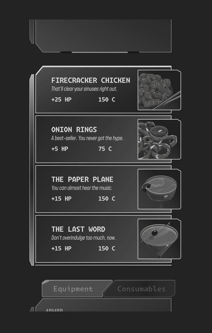 Tavern menu overview.