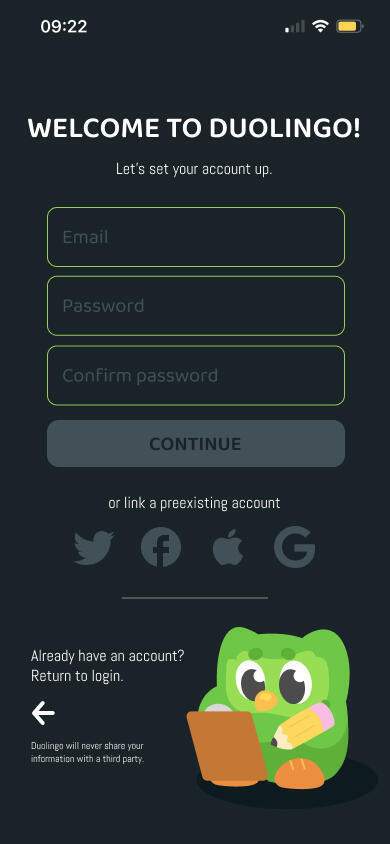 Rework - sign-up screen