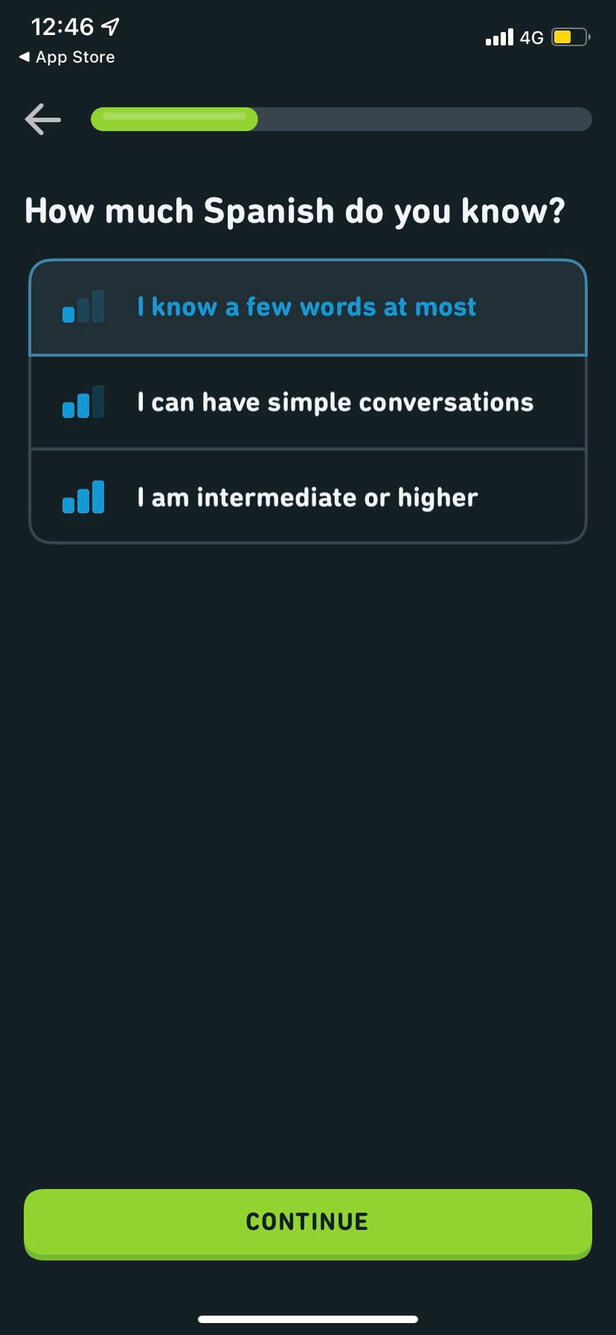 In-app prior experience selection